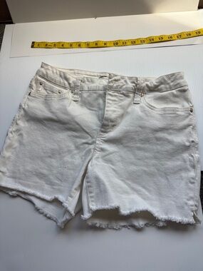 Seven7 White Frayed Hem Denim Shorts